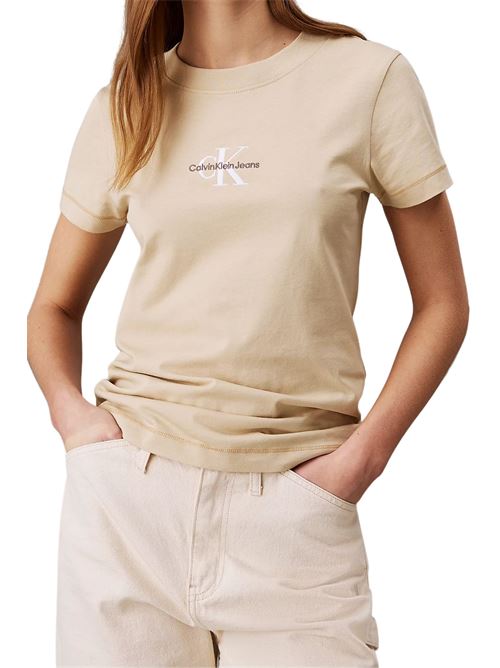T-shirt donna beige in cotone rigenerativo Calvin Klein Jeans | J20J223563TGW